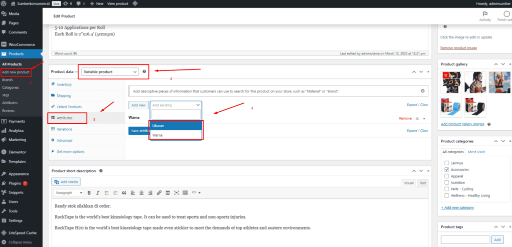 variasi produk woocommerce wordpress